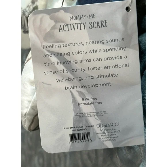 DEMDACO Mommy Me Activity Scarf Tan Blue‎ Stripes Sensory Toy Baby Gift NWT - Picture 3 of 6